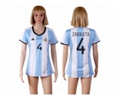 Women's Argentina #4 Zabaleta Home Soccer Country Jersey