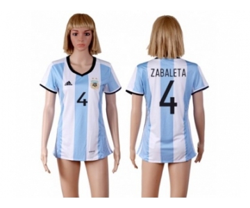 Women's Argentina #4 Zabaleta Home Soccer Country Jersey
