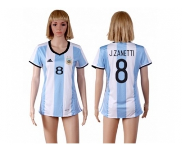 Women's Argentina #8 J.Zanetti Home Soccer Country Jersey