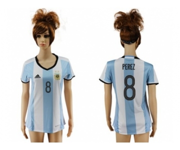 Women's Argentina #8 Perez Home Soccer Country Jersey