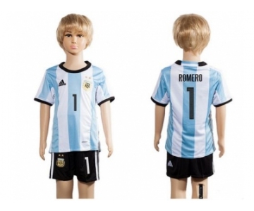 Argentina #1 Romero Home Kid Soccer Country Jersey