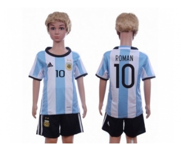 Argentina #10 Roman Home Kid Soccer Country Jersey