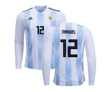 Argentina #12 Nahuel Home Long Sleeves Kid Soccer Country Jersey