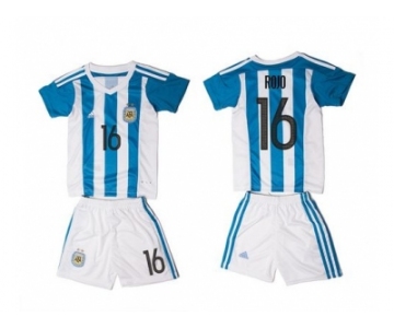 Argentina #16 Rojo Home Kid Soccer Country Jersey1