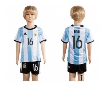 Argentina #16 Rojo Home Kid Soccer Country Jersey