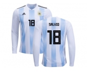 Argentina #18 Salvio Home Long Sleeves Kid Soccer Country Jersey