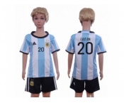 Argentina #20 Gaitan Home Kid Soccer Country Jersey