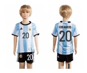 Argentina #20 Kun Aguero Home Kid Soccer Country Jersey