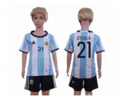Argentina #21 Dybala Home Kid Soccer Country Jersey