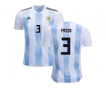 Argentina #3 Fazio Home Kid Soccer Country Jersey