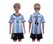 Argentina #4 Zabaleta Home Kid Soccer Country Jersey