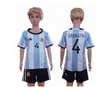Argentina #4 Zabaleta Home Kid Soccer Country Jersey