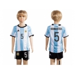 Argentina #5 Kranevitter Home Kid Soccer Country Jersey