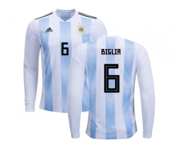 Argentina #6 Biglia Home Long Sleeves Kid Soccer Country Jerseys