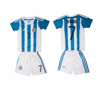 Argentina #7 Di Maria Home Kid Soccer Country Jersey1