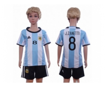 Argentina #8 J.Zanetti Home Kid Soccer Country Jersey