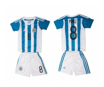 Argentina #8 Perez Home Kid Soccer Country Jersey1