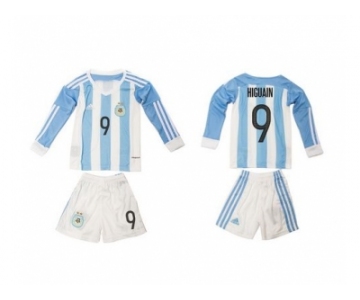 Argentina #9 Higuain Home Long Sleeves Kid Soccer Country Jersey
