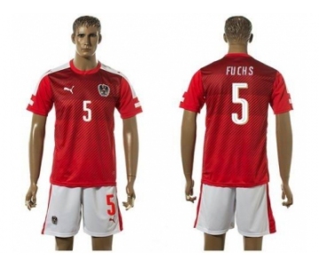 Austria #5 Fuchs Red Home Soccer Country Jersey