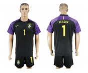 Brazil #1 Alisson Black Goalkeeper Soccer Country Jersey