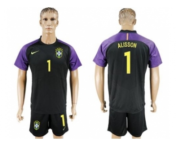 Brazil #1 Alisson Black Goalkeeper Soccer Country Jersey