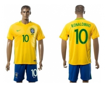 Brazil #10 Ronaldinho Home Soccer Country Jersey