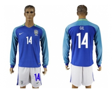 Brazil #14 GIL Away Long Sleeves Soccer Country Jersey