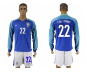 Brazil #22 Coutonho Away Long Sleeves Soccer Country Jersey
