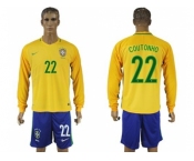 Brazil #22 Coutonho Home Long Sleeves Soccer Country Jersey