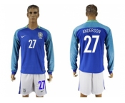 Brazil #27 Anderson Away Long Sleeves Soccer Country Jersey