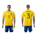 Brazil #3 Miranda Home Soccer Country Jersey