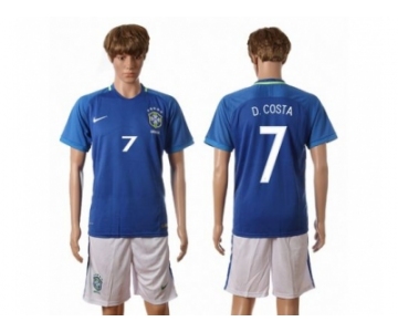 Brazil #7 D.Costa Away Soccer Country Jersey