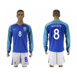 Brazil #8 Augusto Away Long Sleeves Soccer Country Jersey