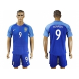 Brazil #9 Ronaldo Blue Soccer Country Jersey