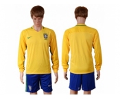 Brazil Blank Home Long Sleeves Soccer Country Jersey