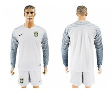 Brazil Blank White Goalkeeper Long Sleeves Soccer Country Jersey