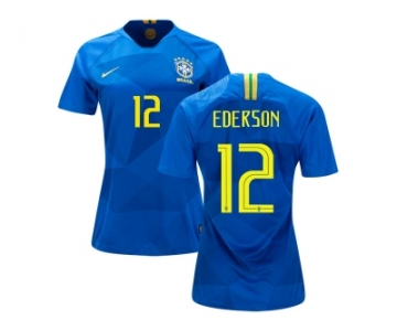 Women Brazil #12 Ederson Away Soccer Country Jersey