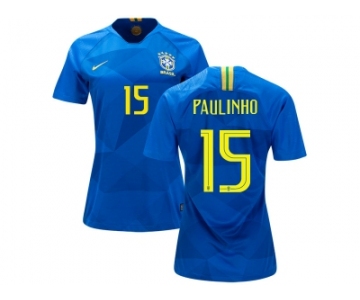 Women Brazil #15 Paulinho Away Soccer Country Jersey