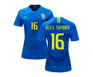 Women Brazil #16 Alex Sandro Away Soccer Country Jersey