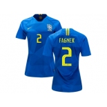 Women Brazil #2 Fagner Away Soccer Country Jersey