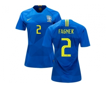 Women Brazil #2 Fagner Away Soccer Country Jersey