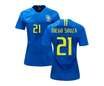 Women Brazil #21 Diego Souza Away Soccer Country Jersey