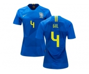 Women Brazil #4 Gil Away Soccer Country Jersey