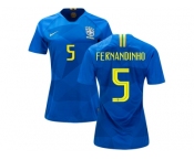 Women Brazil #5 Fernandinho Away Soccer Country Jersey