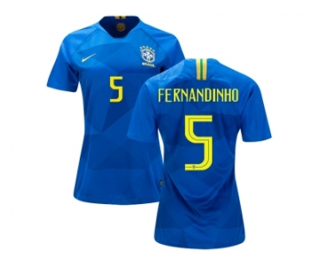 Women Brazil #5 Fernandinho Away Soccer Country Jersey