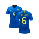 Women Brazil #6 Filipe Luis Away Soccer Country Jersey
