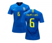Women Brazil #6 Filipe Luis Away Soccer Country Jersey