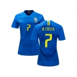 Women Brazil #7 D. Costa Away Soccer Country Jersey