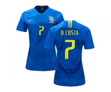 Women Brazil #7 D. Costa Away Soccer Country Jersey