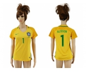 Women's Brazil #1 Alisson Home Soccer Country Jersey